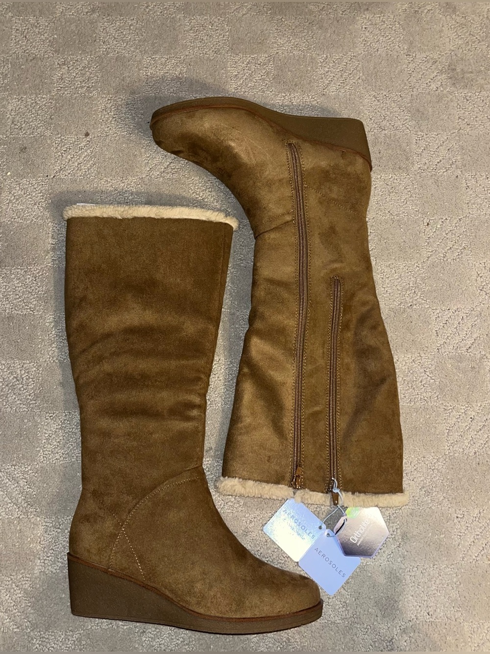 Aerosols Binocular Wedge Heeled Boot Brown Tobacco Suede Women’s Size 8.5